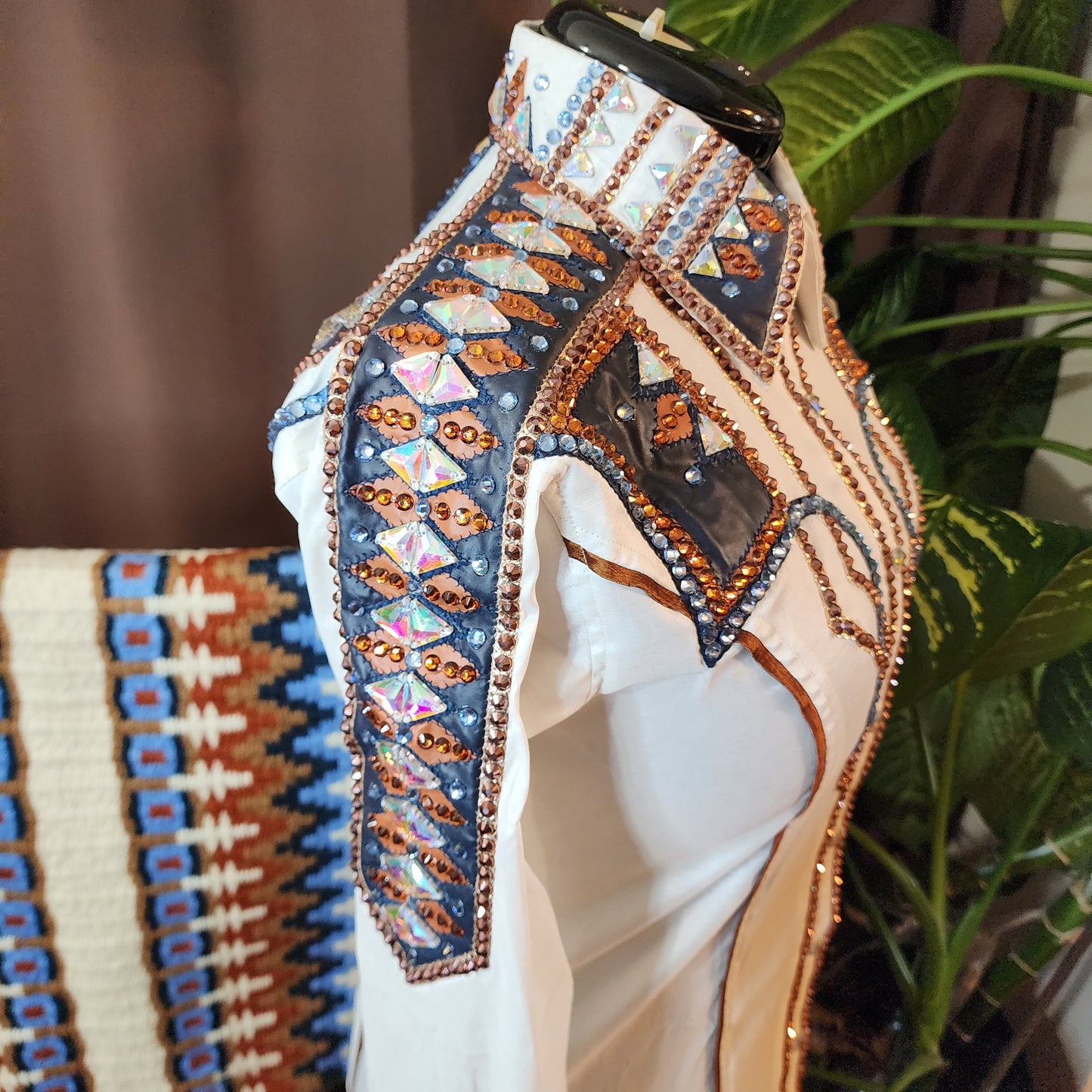 CUSTOM ORDER Cream & Navy taffeta day shirt