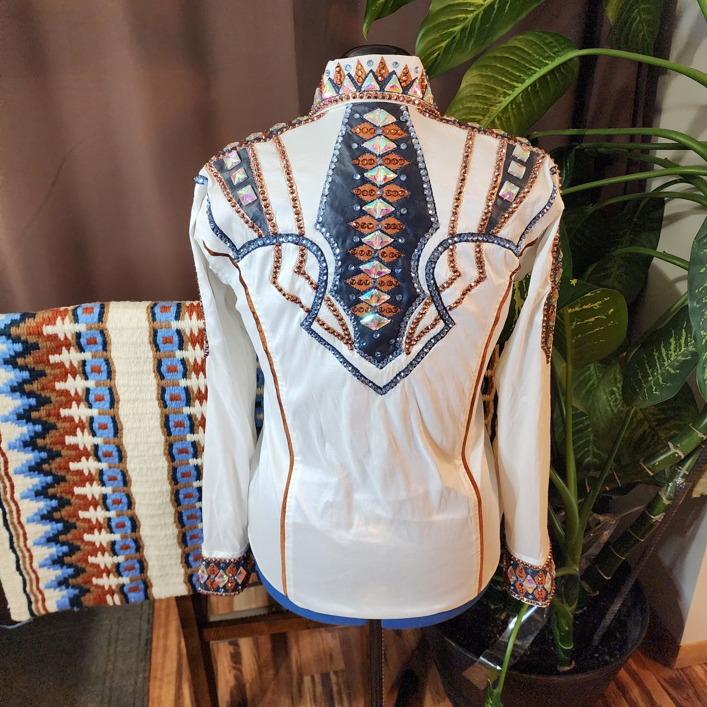 CUSTOM ORDER Cream & Navy taffeta day shirt