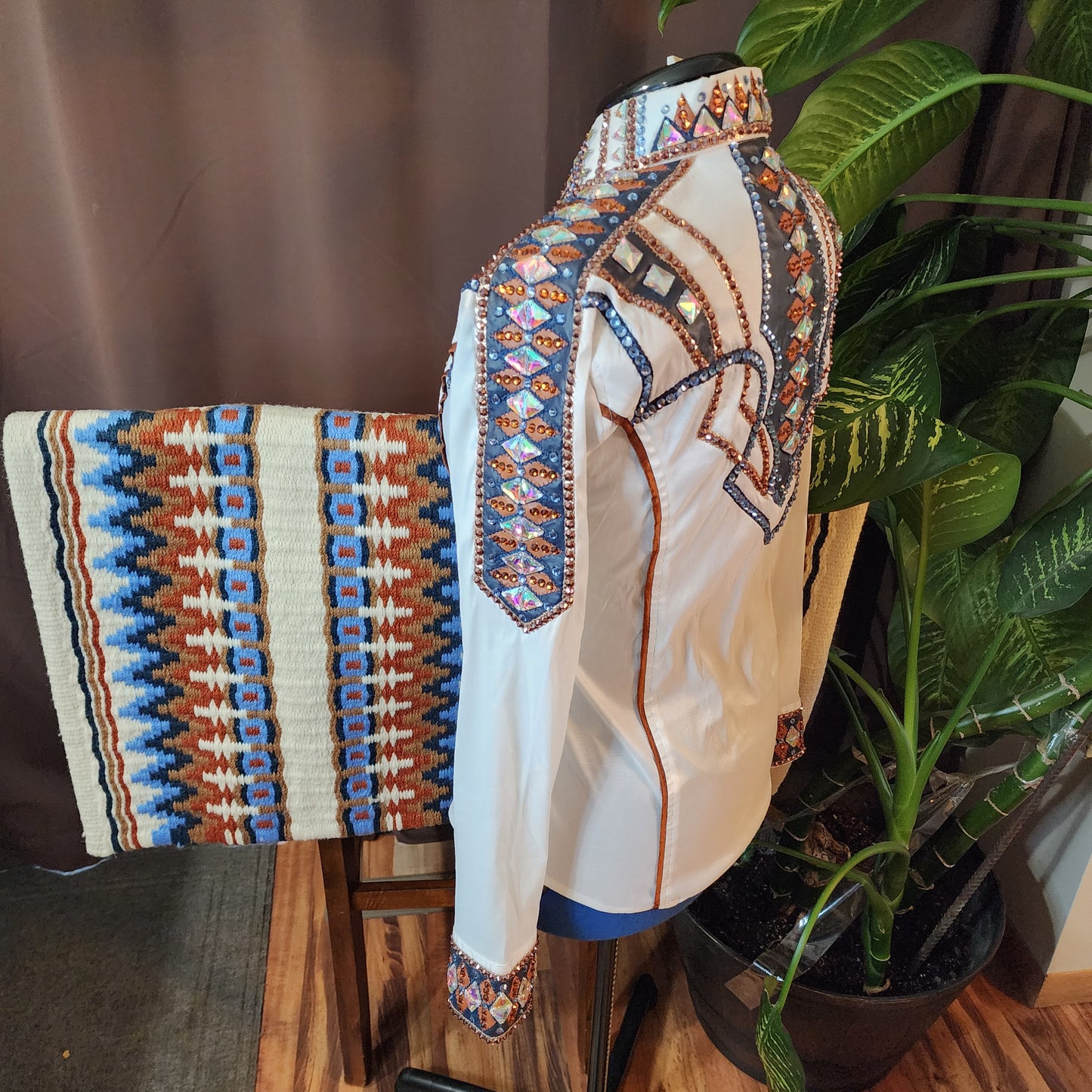 CUSTOM ORDER Cream & Navy taffeta day shirt