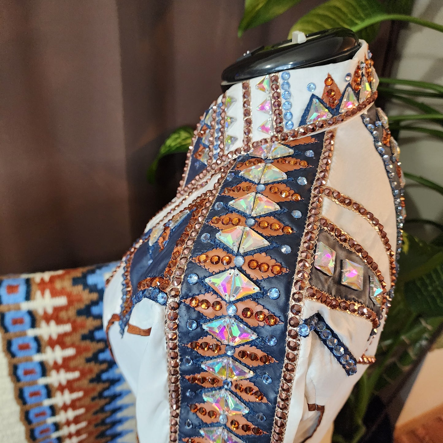 CUSTOM ORDER Cream & Navy taffeta day shirt