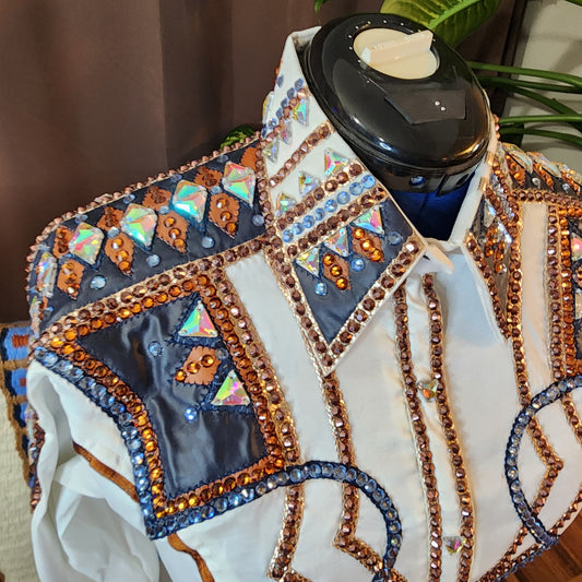 CUSTOM ORDER Cream & Navy taffeta day shirt