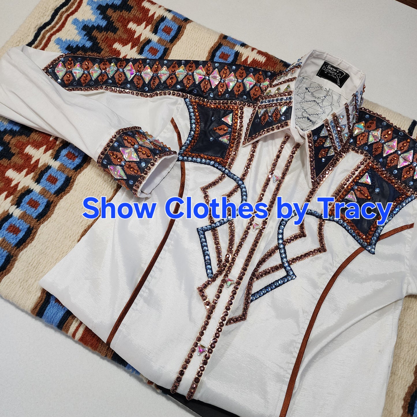 CUSTOM ORDER Cream & Navy taffeta day shirt