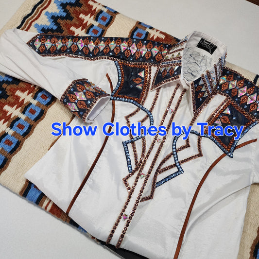 Large Cream & Navy taffeta day shirt