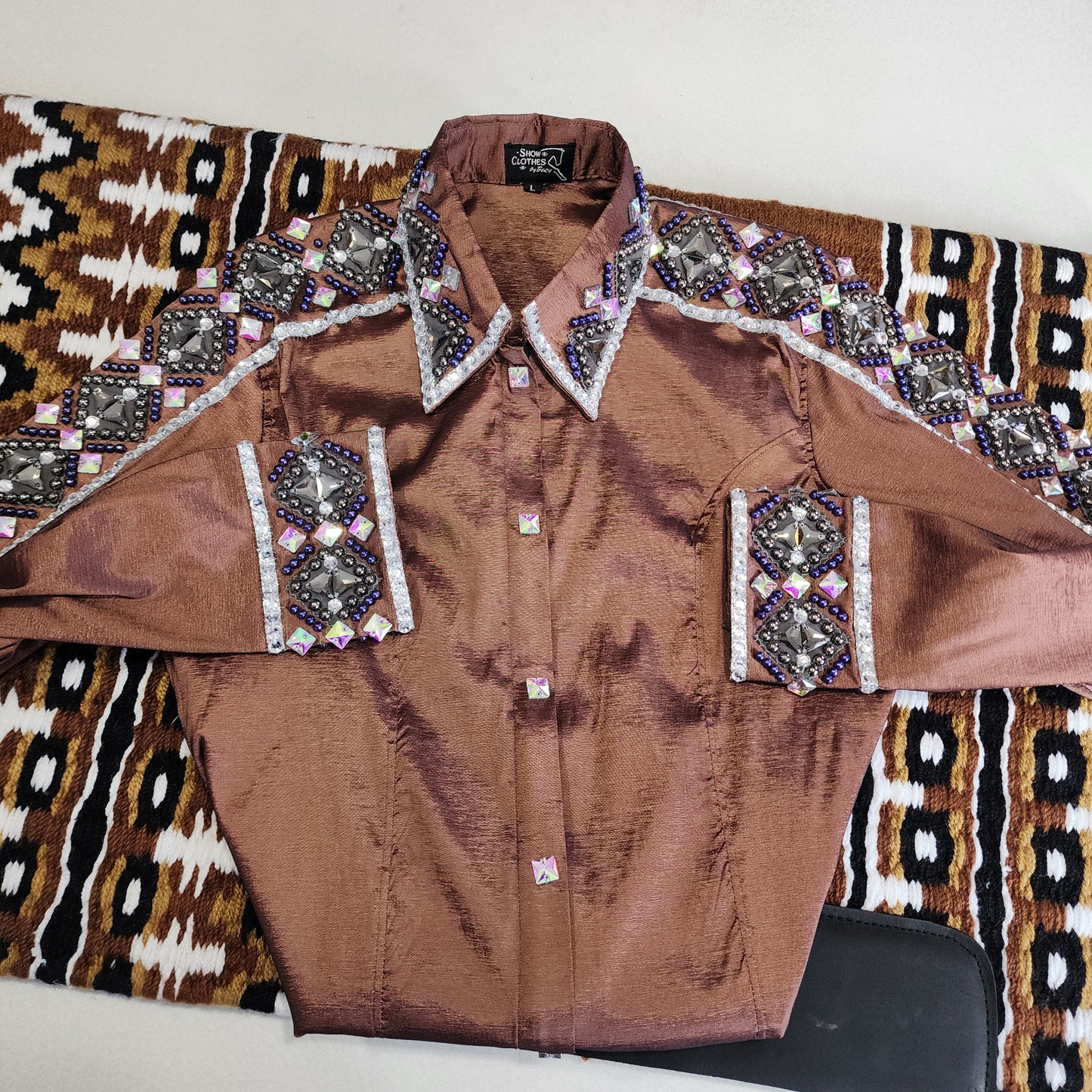 A Medium/Large Brown bronze stretch taffeta day shirt