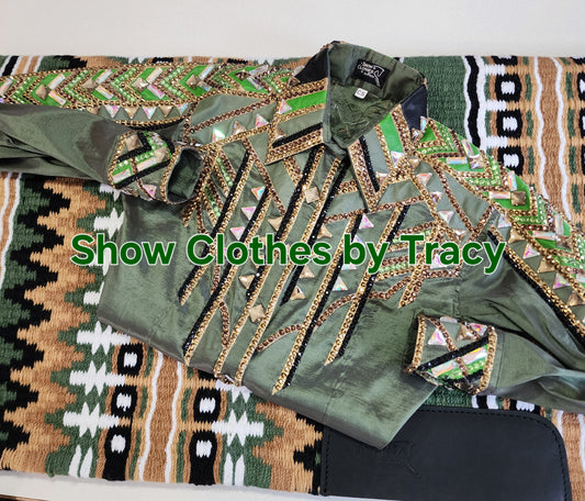 Large Olive taffeta day shirt