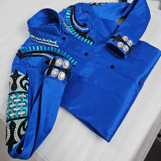 CUSTOM ORDER Blue stretch taffeta day shirt