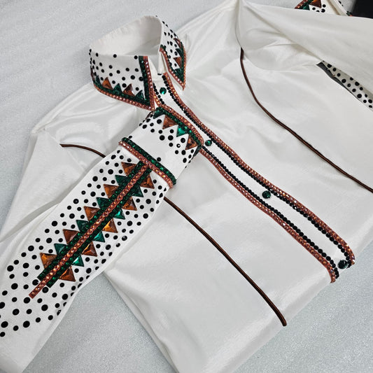 CUSTOM ORDER White &Green stretch taffeta day shirt