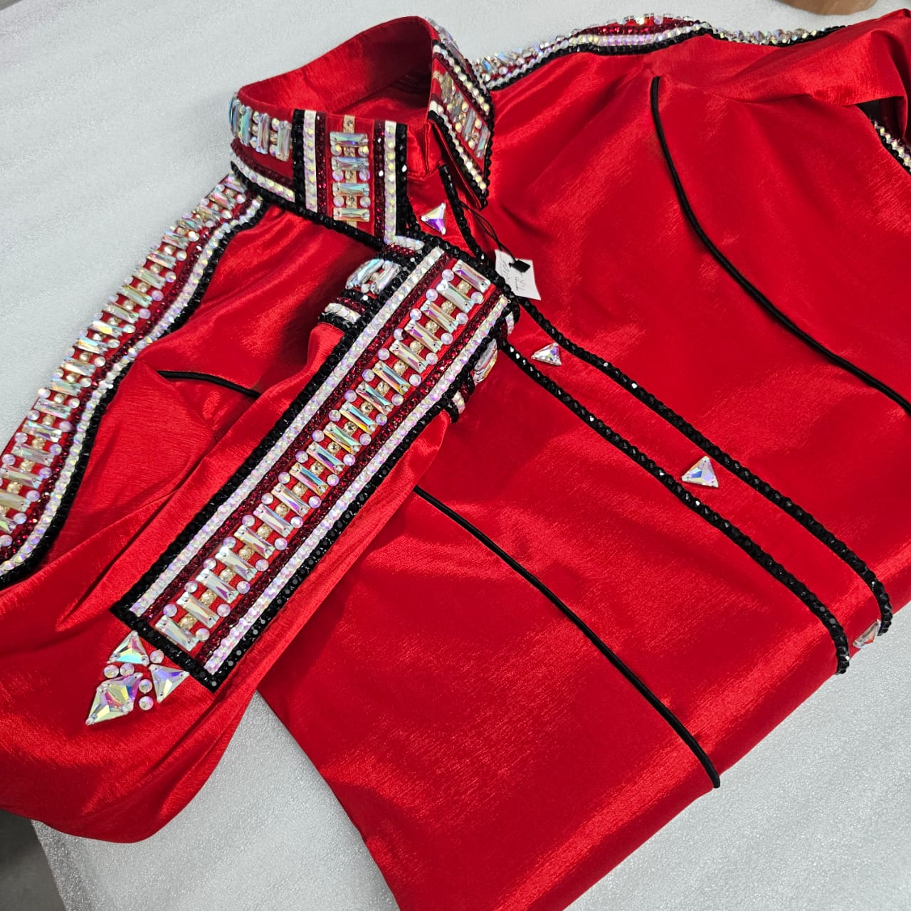 CUSTOM ORDER Red stretch taffeta day shirt