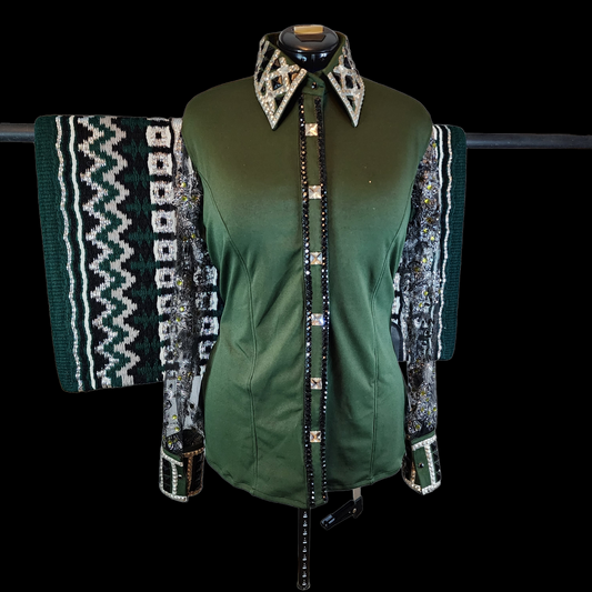 CUSTOM Hunter Green sheer sleeve day shirt