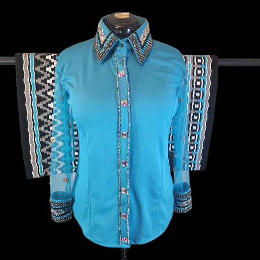 CUSTOM Turquoise Sheer sleeve day shirt