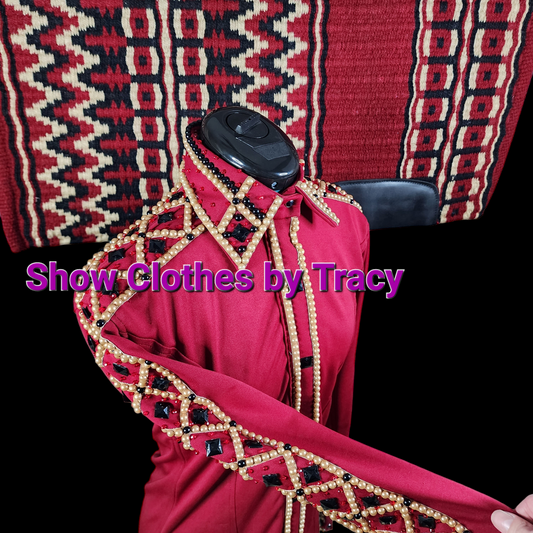 A Small-Lg Dark Red & champagne day shirt