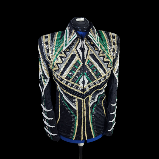 A Large Black green & gold showmanship jacket