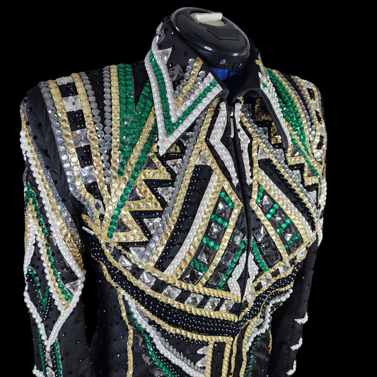 A Large Black green & gold showmanship jacket