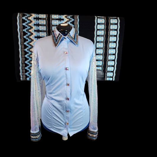 CUSTOM ORDER Light blue sheer sleeve lycra day shirt