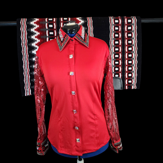 CUSTOM ORDER Red sheer sleeve day shirt