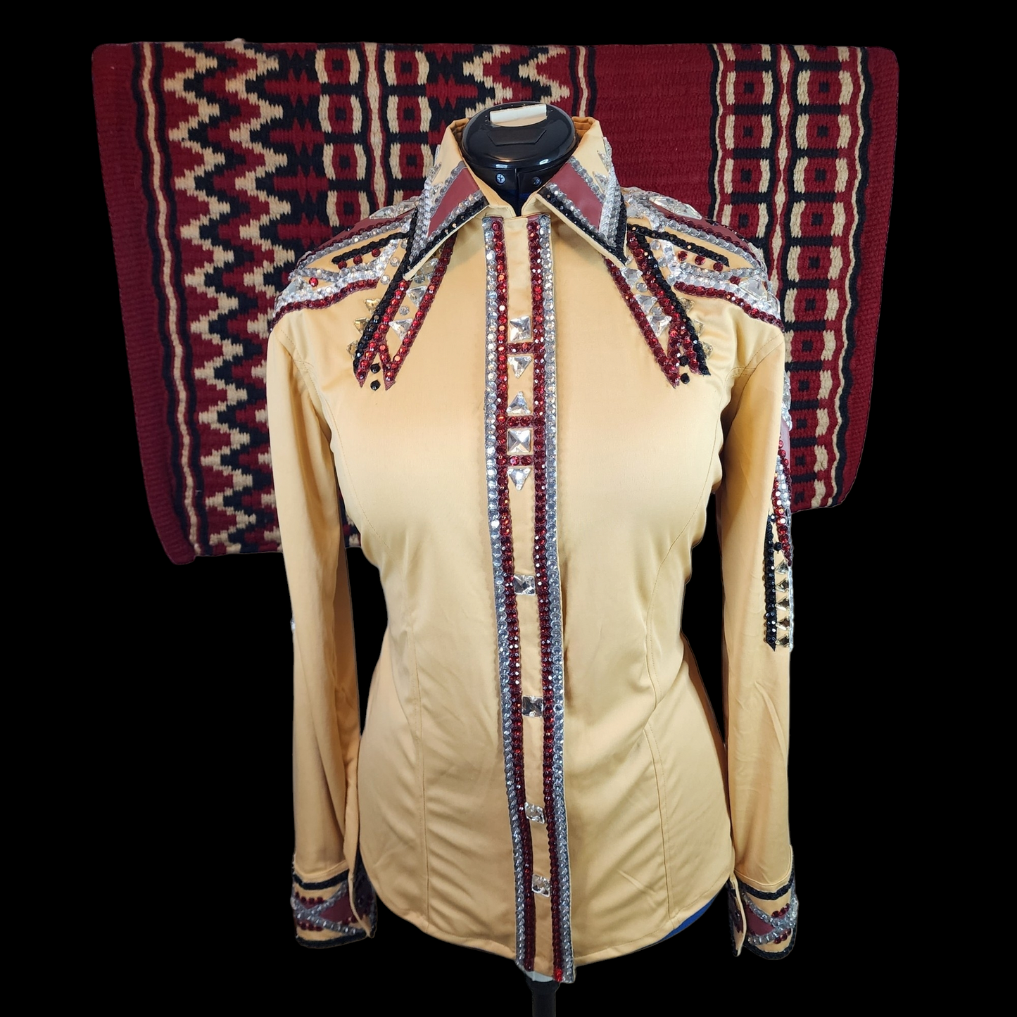 CUSTOM ORDER Camel & Burgundy stretch lycra day shirt