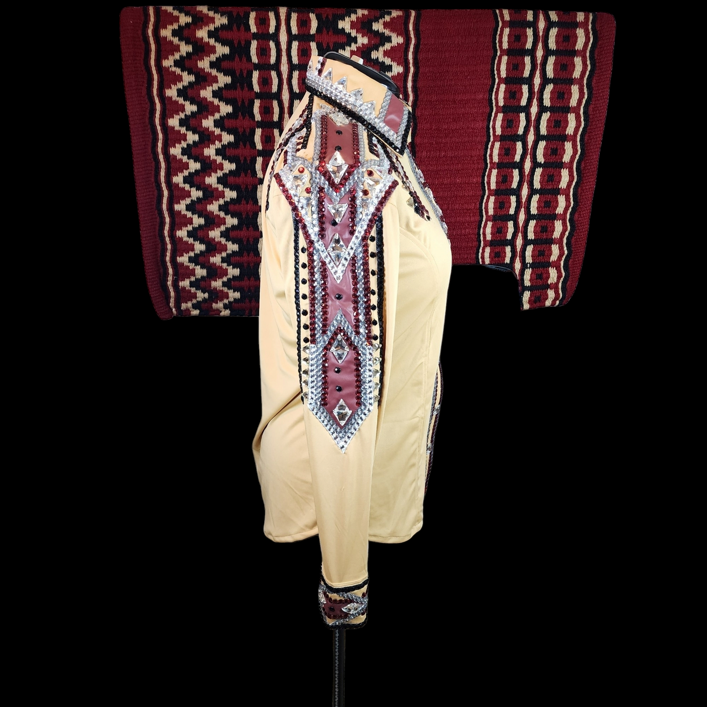 CUSTOM ORDER Camel & Burgundy stretch lycra day shirt