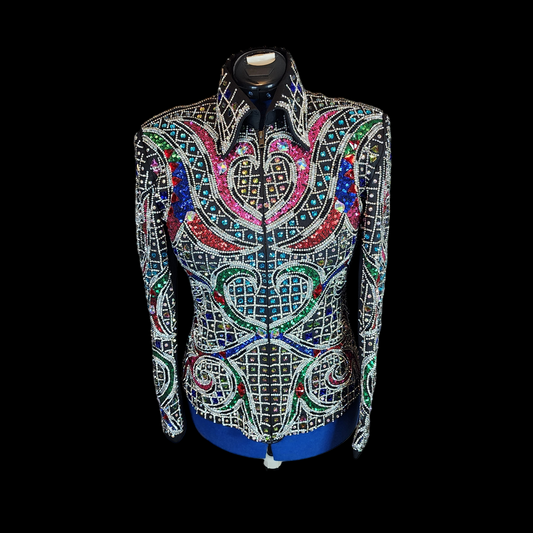 A Small black & rainbow Kaleidoscope jacket