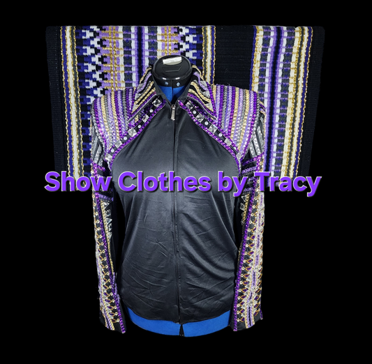 A Large black base with purple horsemanship top & pad set