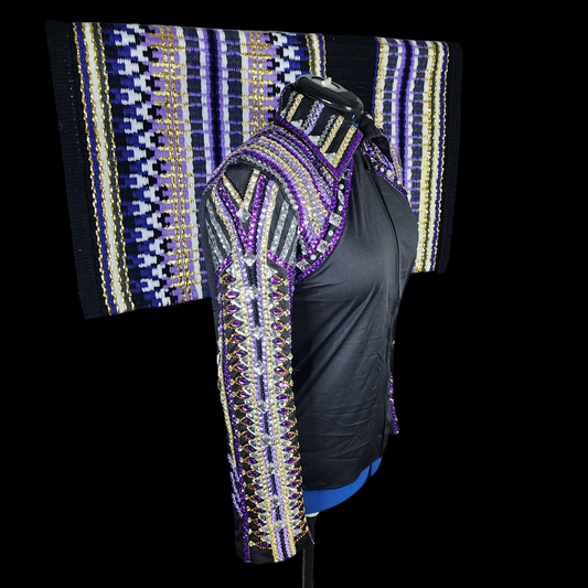 A Large black base with purple horsemanship top & pad set