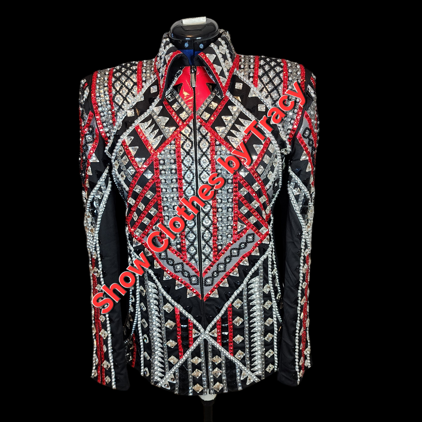 A Large Red, black & silver Showmanship jacket