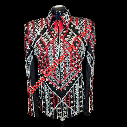 CUSTOM ORDER Red, black & silver Showmanship jacket