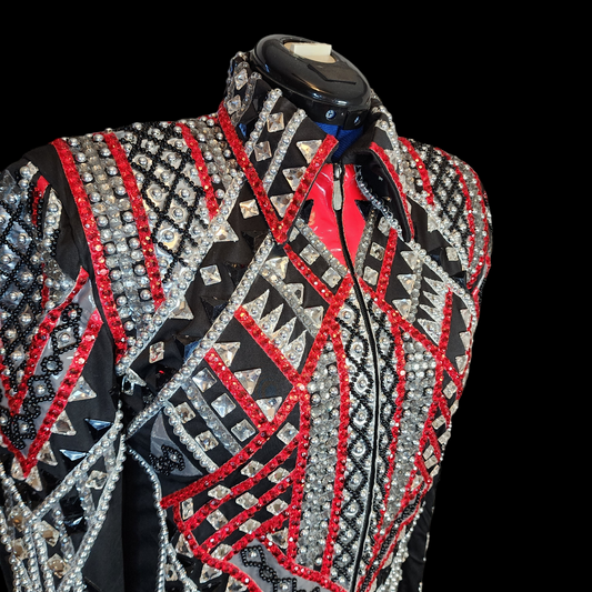 CUSTOM ORDER Red, black & silver Showmanship jacket