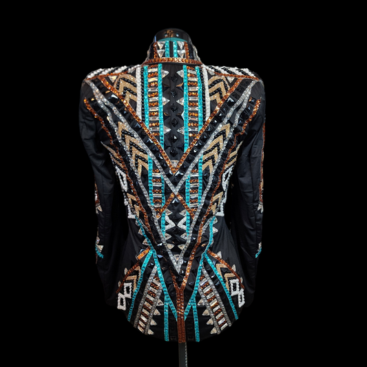 CUSTOM Amber, Teal, & black showmanship jacket