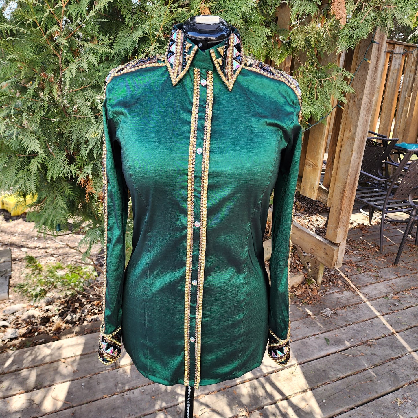 CUSTOM ORDER Green stretch taffeta day shirt