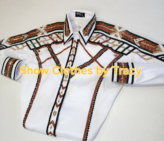 Large White & tan stretch taffeta day shirt