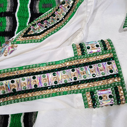 Small White & Green stretch taffeta day shirt