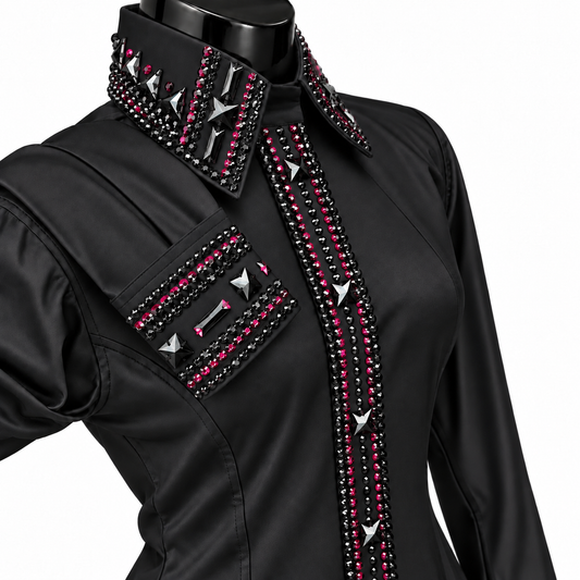 CUSTOM ORDER Black & Fuchsia stretch taffeta day shirt