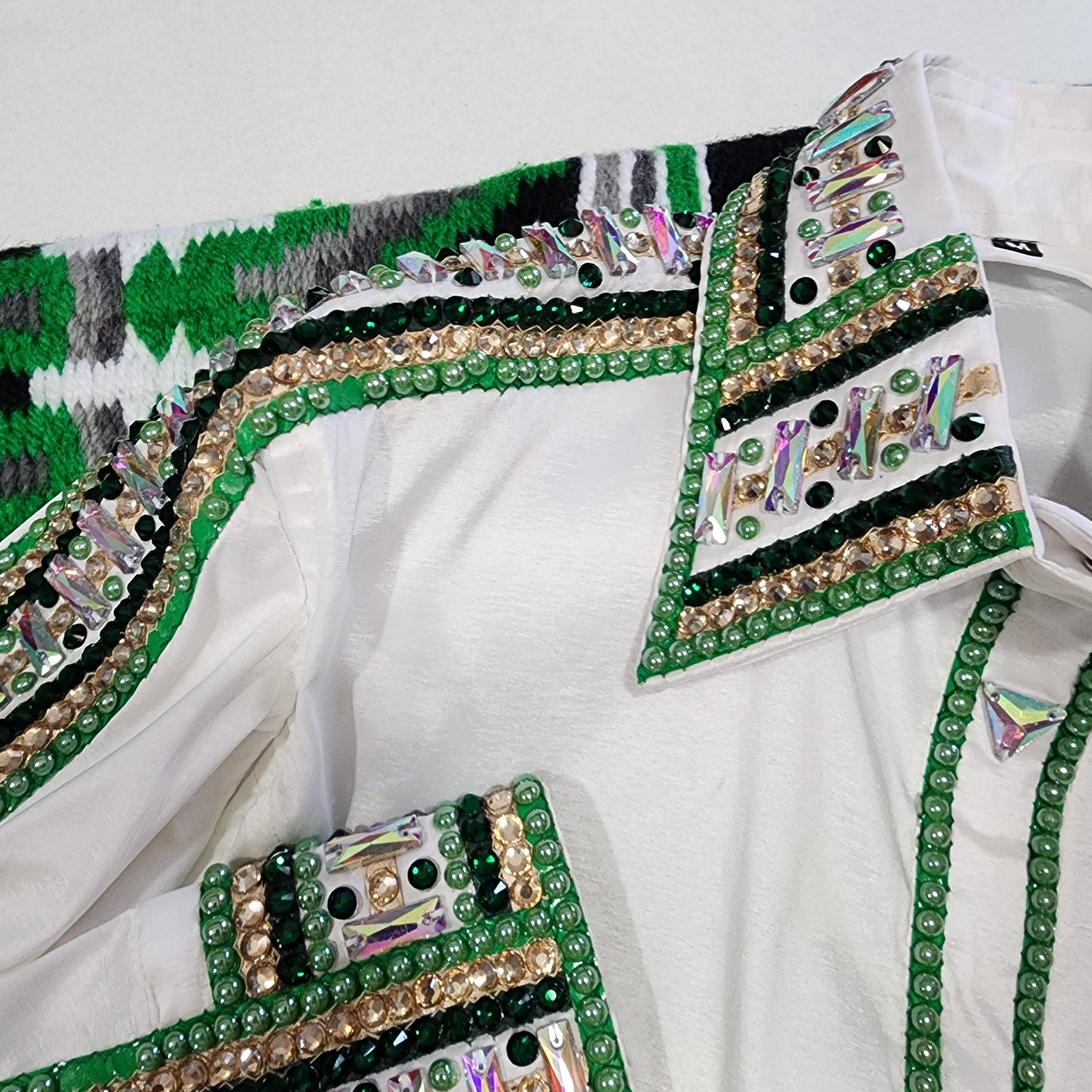 Small White & Green stretch taffeta day shirt