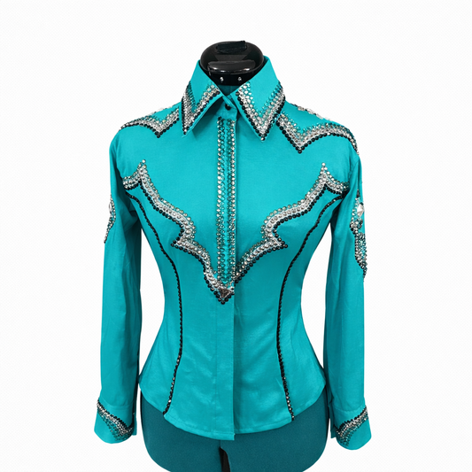 CUSTOM ORDER Teal stretch taffeta day shirt