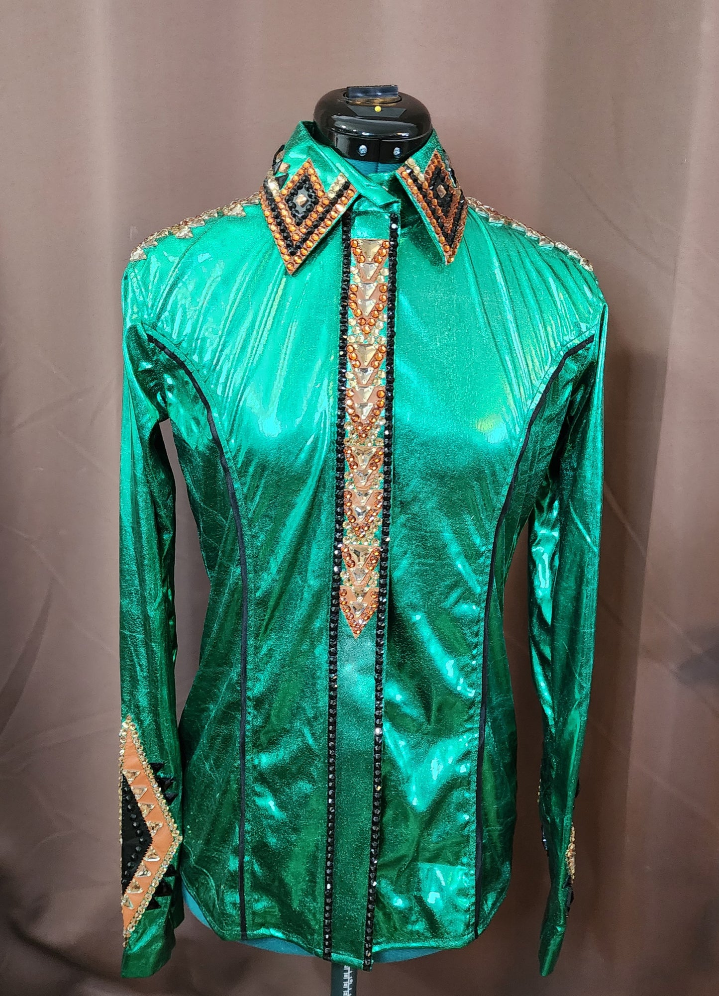 Small Green metallic stretch day shirt