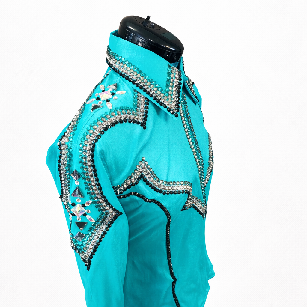 CUSTOM ORDER Teal stretch taffeta day shirt