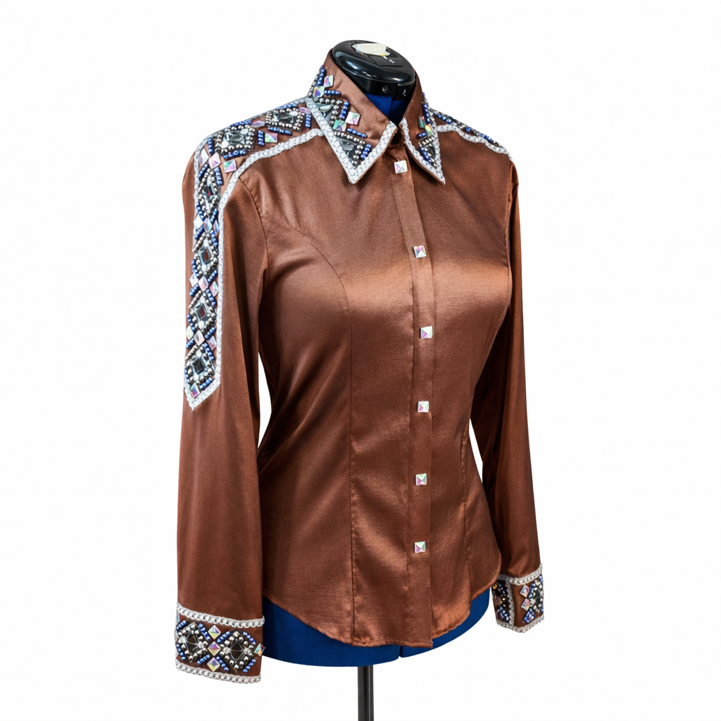 A Medium/Large Brown bronze stretch taffeta day shirt