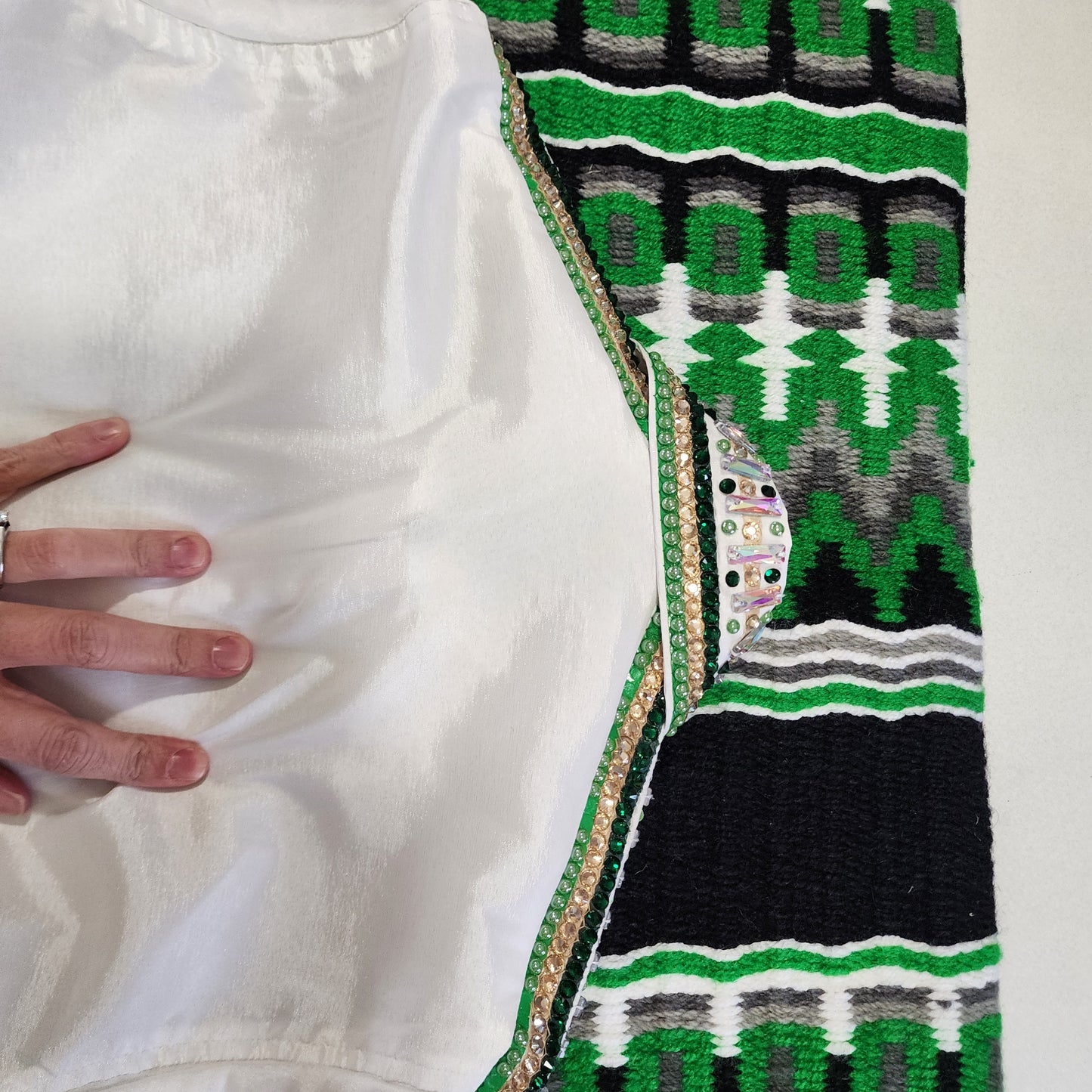 Small White & Green stretch taffeta day shirt