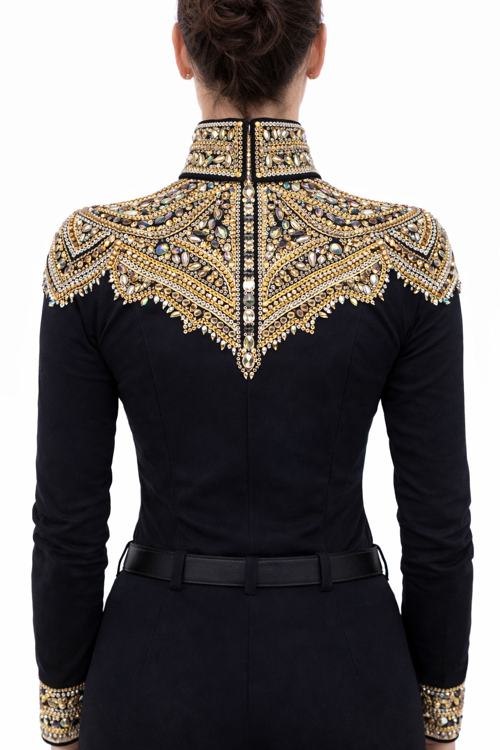 CUSTOM ORDER Black & gold stretch taffeta day shirt