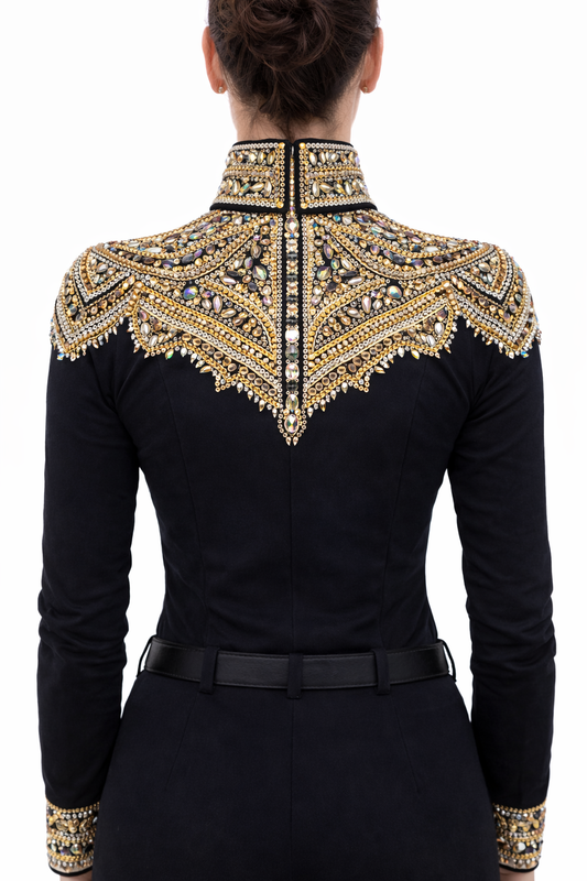 CUSTOM ORDER Black & gold stretch taffeta day shirt