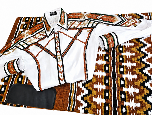 Large White & tan stretch taffeta day shirt