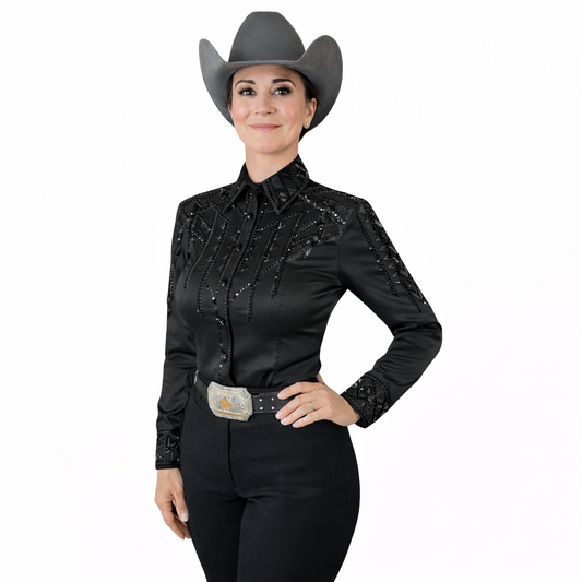 CUSTOM ORDER Black on black stretch taffeta day shirt