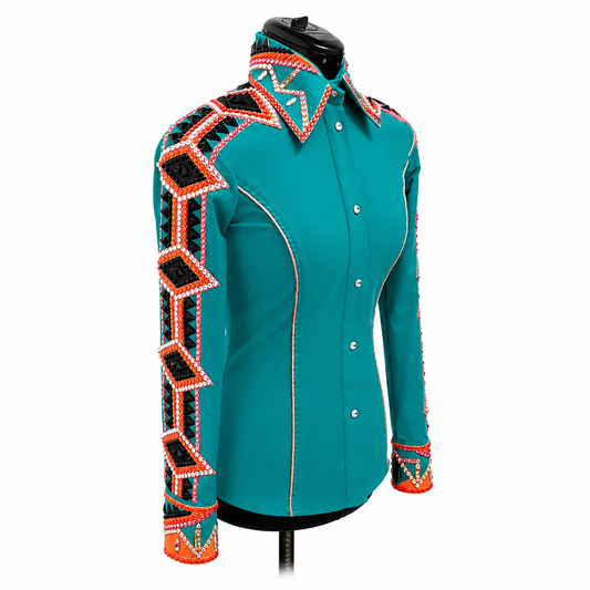 XS/Sm Teal stretch taffeta day shirt