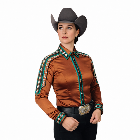 Large Rust Brown & Teal day shirt