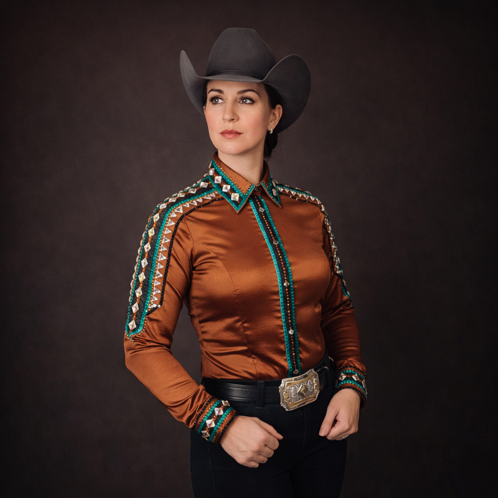 Large Rust Brown & Teal day shirt