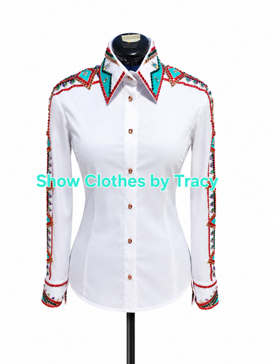 Medium White & Coral stretch taffeta day shirt