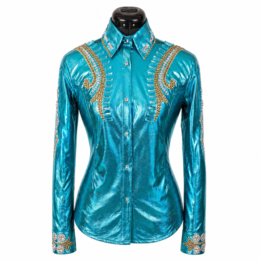 Small Turquoise metallic stretch day shirt