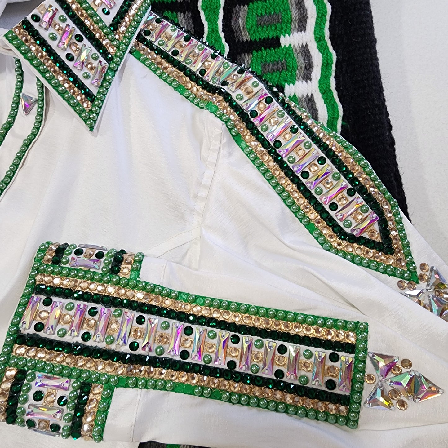 Small White & Green stretch taffeta day shirt