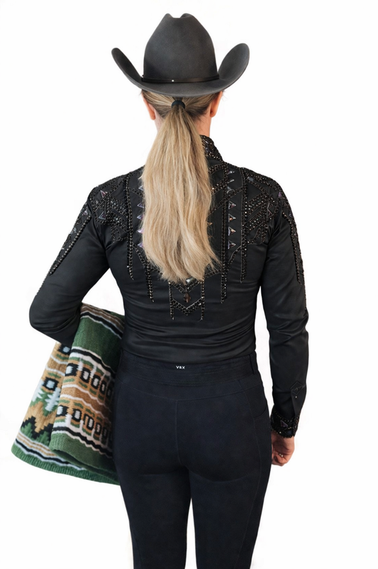 CUSTOM ORDER Black on black stretch taffeta day shirt