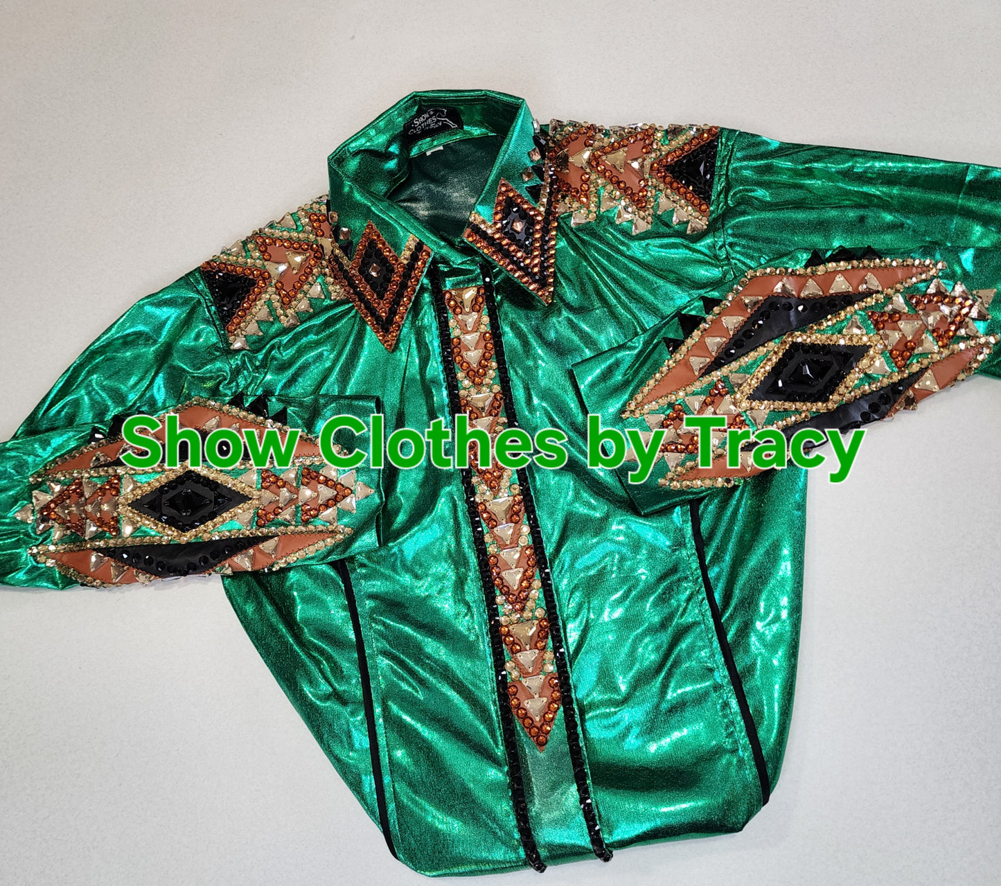 Small Green metallic stretch day shirt